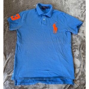 Polo Ralph Lauren Mens Big Pony Custom Fit Polo Shirt Blue Orange Size Medium